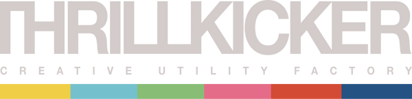 ThrillKicker grey wordmark logo with colors
